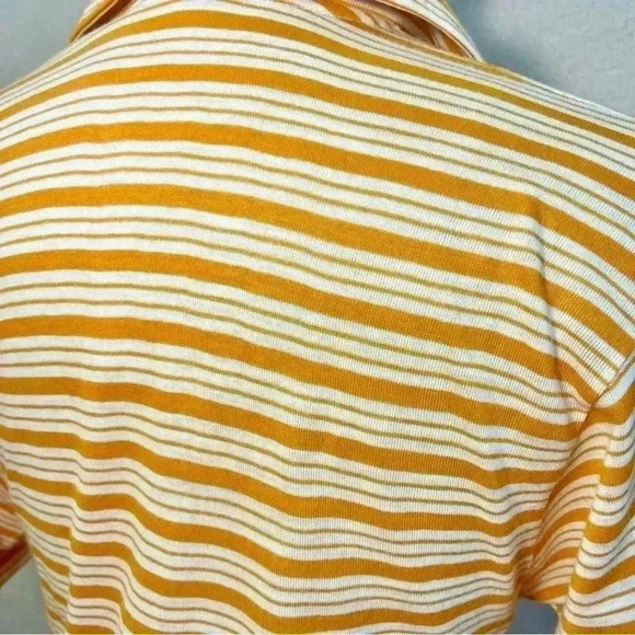 Vintage | Striped 70s Wide Collar Polo - Goldenrod & White / Sz M - Picture 6 of 9